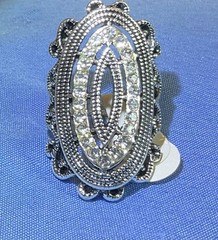 Art Deco 18k WHITE GOLD PLATED Ring Size 7, Pave Crystals, Unique & Beautiful