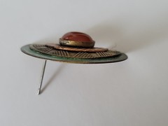 Vintage Mexico Style Carnelian Cabochon Brass Copoer Post Earrings 1.25″t×.75″w