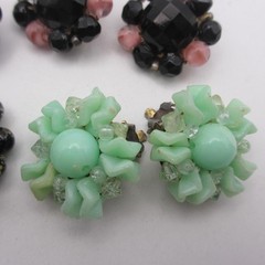 Vintage Cluster Beaded Earrings 6 Pair Hong Kong Japan Western Germany Clip Ons
