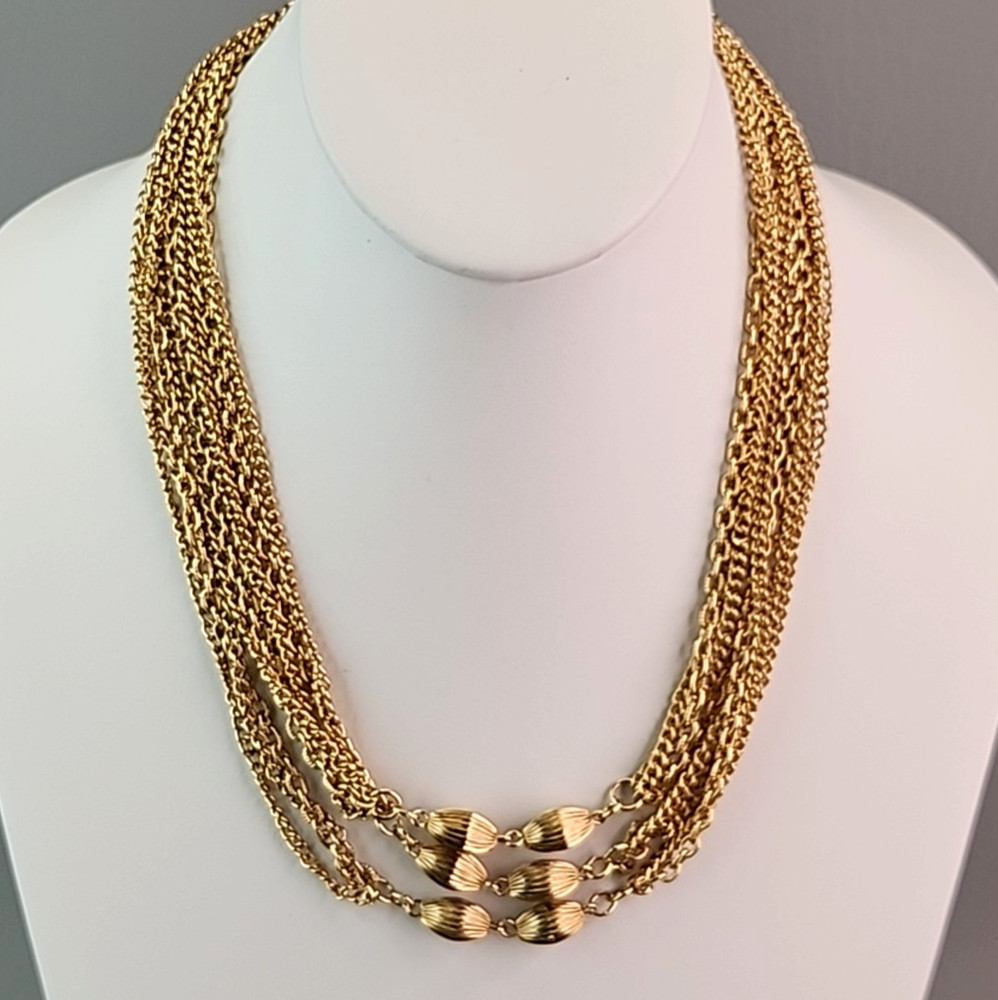 Vintage Chain Necklace Gold Tone Curb Link Triple Layer Long Endless 58″ Flapper