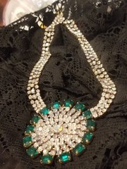Bijoux M.G. Czech Republic 1940-1950 Antique Necklace,16″, 3″Crystal Medallion