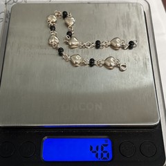 Vintage Sterling Silver Puffed Heart And Black Onyx Bead Link Bracelet