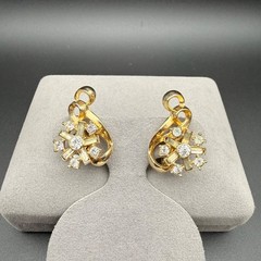 Vintage Gold Tone Crystal Rhinestone Starburst Screwback Earrings Mid Century 1″