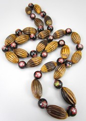 BEAUTIFUL 29″ CARVED TIGER’S EYE CLOISSONE KNOTTED BEAD NECKLACE
