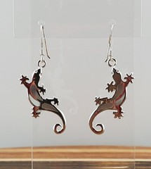 VTG 925 Gecko Lizard Earrings 1.5in Drop Sterling Silver 3gtw White MOP Inlay
