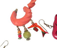 6 Pair Vintage FUN KITSCHY PAINTED WOOD ANIMAL FISH BIRDS BOAT DANGLE EARRINGS
