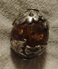 Large Vintage Tibetan Amber Bead w/ Ornate Silver 1.75″ x 1.25″