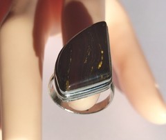 Vintage Handmade Heavy Artisan Ring, Tiger’s Eye in Massive Silver P(17.75mm) 7g