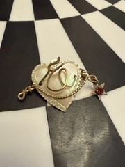 Antique Initial “E” Goldtone Script Brooch Pin Mother of Pearl Heart Vintage