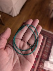 17″ 2.5 mm green agate/ chrysoprase bead necklace with 14 k gold clasp
