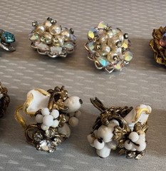 Robert Clip Earring LOT 6 Pair Wired Bead Cluster AB Rhinestone All Signed Vtg