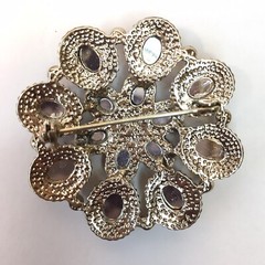 Colorful Purple Red White Rhinestone Brooch Silver Tone Flower Pin