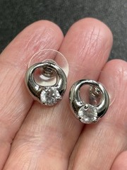 Vintage Small Crystal Rhinestone Silver Tone Metal Earrings