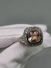 VINTAGE Premier Designs Natural Gemstone Dome Halo Ring Size 7 Hallmark Stamp