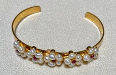 AUTHENTIC SWOBODA CUFF BRACELET ~ FRESHWATER PEARL, GENUINE RUBY ~ BEAUTIFUL!