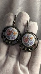 Vintage Soviet Earrings with Hand-Painted Finift Enamel in Filigree Setting