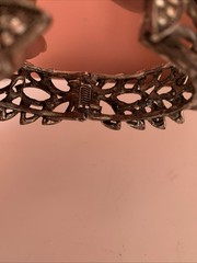 Vintage Blackened Silver Toned Butterfly Rhinestone Hinged Cuff Bracelet