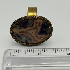 Vintage Banded Agate Adjustable Statement Ring Oval Natural Stone Boho Artisan