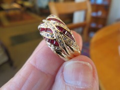 Antique Style Cocktail Statement Ring 2.1 Ct Simulated Ruby 14k Yellow Gold Over