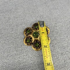 Vintage Brooch Green Stones Textured Gold Tone Swirls 2 Inches
