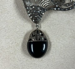 VTG Sterling Silver Marcasite Black Onyx Large Brooch
