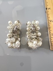 Vintage Silver Tone Pearl & Beads Swirls Earrings Beautiful See Pics 😍 K80