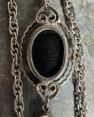 Vintage 30″ Silver Tone Double Strand Glass Cameo & Tassel Pendant Necklace