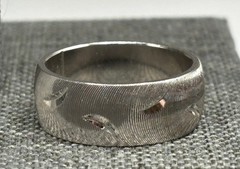 Vintage 18K HGE White Gold Electroplate Moon Cut Wide Band Ring MCM Mod Sz 8