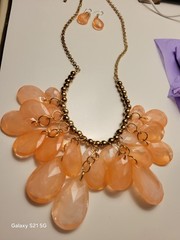 Vintage Beaded Chunky Acrylic Statement Beaded Necklace Earrings