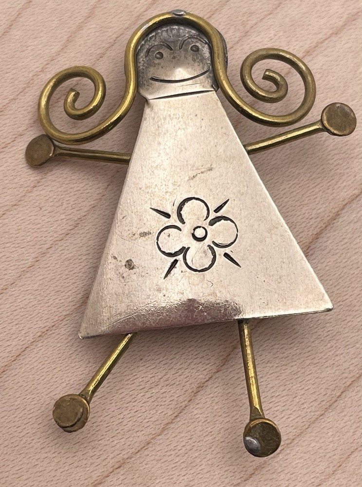 Metal Modern Art Silver Tone Gold Tone Girl Child Brooch