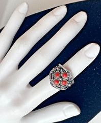 Vintage silver tone braided southwestern Orange coral ring intricate fits 5 6