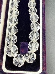 Vintage Maruyama Japan Faceted Rock Crystal Necklace Choker Clear Quartz Box