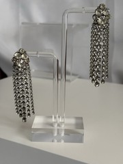 Vintage Sparkling Rhinestone Waterfall Earrings Silver Tone Glamorous Party (02)