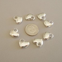 10pcs-Sterling Silver Plated Heart Charm, Pendant, Double Sided.