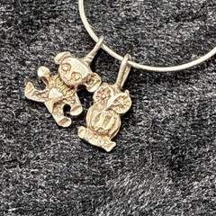 Vtg Sterling Silver Charm Holder 23 In Serpentine Chain Necklace Teddy Bear Owl