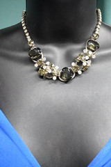 Juliana D&E 5 Link Cabochons Smokey Green & Clear Rhinestone Necklace 15” Long