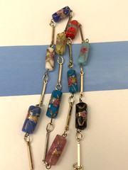 Vintage Art Deco Murano Venetian Multi Color Lampwork Beaded Necklace 30 in