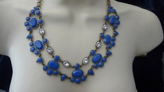 i921X Vtg costume NECKLACE RUNWAY Drag Queen Pageant Gold Tone BLUE STONE J CREW