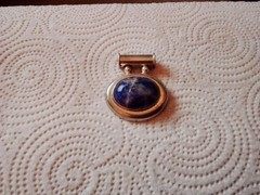 VINTAGE 1980 STERLING SILVER W/ LAPIS CABBED STONE PENDANT SOLID/HEAVY