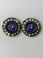 Vintage Purple Rhinestone Halo Stud Earrings, Silver Tone Round Faceted Crystal