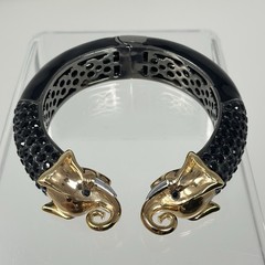 Vintage Joann Boyce Black Rhinestone Gold Tone Elephant Heads Bracelet 6.25”