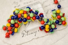 Vintage Miriam Haskell Glass Bead Bracelet Brooch Set Estate Jewelry