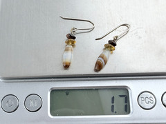 Vintage Sterling Silver Blown Glass Beads and Tigers Eye Hook Earrings 1g 1.25In