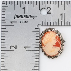 Vintage Lovely Lady with Necklace Cameo Brooch Marcasites in 935 Silver 1940s