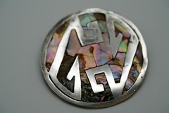 Vintage Sterling Silver Mexico Abalone Brooch 4.5cm JB6