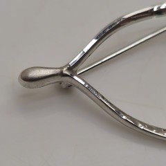 Sterling 925 Wishbone Brooch 1.25in Clear Stone Accent 2.41g Vintage