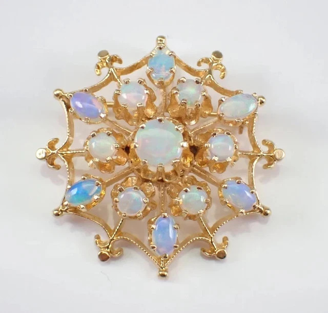 2.30Ct Oval Genuine Fire Opal Hexagon Shape Spider Brooch 14K Yellow Gold Plated