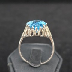 Vtg Sterling Large Blue Topaz Statement Ring 11.25 Kabana Faceted Openwork Crown