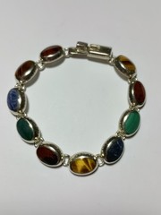 925 Sterling Silver MWS Mexico Vintage Multi Natural Gemstone Cabochon Bracelet!