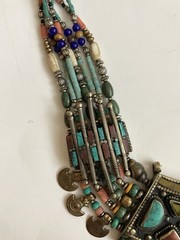 Vintage Tribal Necklace Turquoise Coral Inlay Ethnic Boho Statement Nepalese